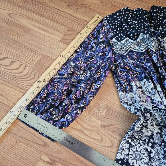 Saloni 100% Silk 3/4 Sleeves Lace Up Plunge Boho Tunic Mini Dress, US 4 - Picture 9 of 9